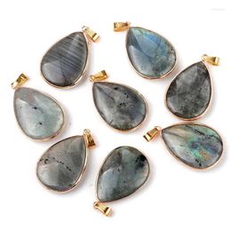 Pendant Necklaces Healing Natural Crystal Labradorite For Necklace Water Drop Shiny Grey Moonstone Raw Quartz Pendants Reiki Jewelry Women