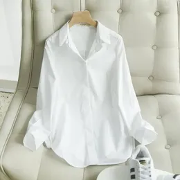 Women's Blouses Cotton White Shirt Women Autumn Basic Korean Fashion Clothing Loose Casual Mid-length Work Professional Wonens Tops