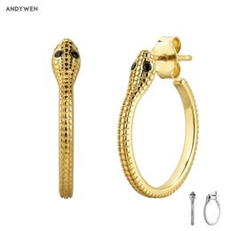 ANDYWEN 925 Sterling Silver Gold Animal Snake Circle Hoop 17mm Big Loops Hies Piercing Ohrringe Jewellery 220105229G