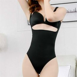 Women Seamless Tummy Control Shapewear Fajas Colombianas Open Bust Thong Bodysuit Slimmer Body Shaper 210402303p