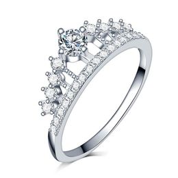 Luxury full Clear zircon stone Princess Queen 925 sterling silver Crown diamond Ring engagement Cocktail alliance girls257O