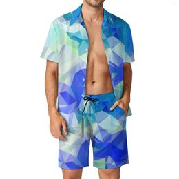 Men's Tracksuits Abstract Geometry Men Sets Northern Lights Print Casual Shorts Vacation Shirt Set Summer Trendy Suit Short Sleeves Plus