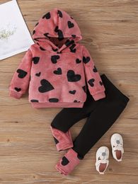 Clothing Sets Cute baby girl outfit Long sleeve warm plush hoodie and leggings twopiece fallwinter 231013