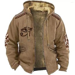 Men's Hoodies Zipper Traditional Pattern Casual Winter Clothing Long Sleeve Sweatshirt Hooded Jacket Streetwear Outerwear