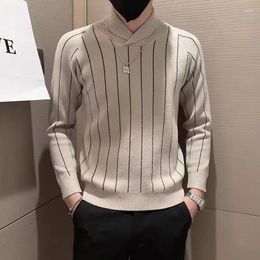 Men's Sweaters Fasion Alf I Collar Striped Warm Knited Jumpers Men Clotin Winter Casusl Wool Pullovers Top