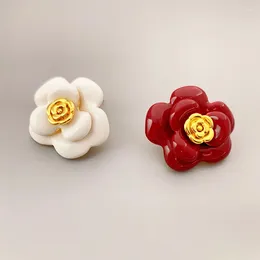 Hoop Earrings Copper Luxury Design Camellia Flower Earring For Women Shinny High Quality Fashion Jewelry Decoration Accessory Red Black