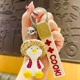Exquisite Cartoon Happy Duck Keychain Women's Bag Pendant Adorable Straw Hat Duck Simple Car Pendant Keychain Small Gift