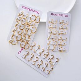 Hoop Earrings 12pairs/set Stainless Steel Closed Ear Buckle Shiny Succinct High Polished Round Charm For Jewelry Gifts