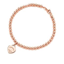 100 %925 Sterling Silver Tag Love Original Classic Heart -Shaped Rosegold Bead Bracelet Women Jewellery Gifts Personality217P