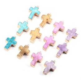 Charms Natural Stone Cross Agate Crystal Bud Gold Plated Pendant For Jewelry MakingDIY Necklace Earring Accessories Gems Gift1PC2910