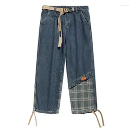 Men's Pants Japanese Retro Splicing Jeans Autumn Niche High Street Causal Loose Drawstring Wide-leg Overalls Men Trousers Male Clothes