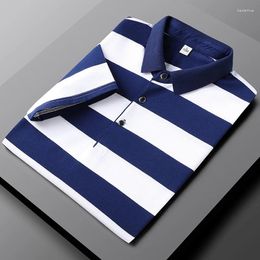 Men's Polos 2023 Summer Style Fashion Casual Work Slim Fit Cotton Polo Shirt Thin Striped Short Large Size
