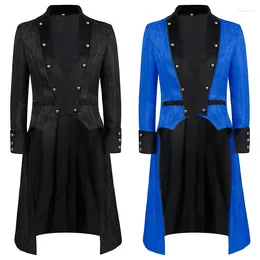 Men's Trench Coats Medieval Men Noble Blue Jacket Jacquard Windbreaker Steampunk Gothic Slim Fit Long Coat Victorian Renaissance Costume