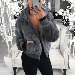 Women's Fur Faux Fur Jocoo Jolee Winter Hooded Cropped Coats and Jackets Fluffy Fleece Jackets Faux Fur Coat Teddy Coat Warm Outwear Clothing 231013