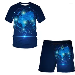 Men's Tracksuits Summer Round Neck Short Sleeve Shorts Two Piece Earth Plate Pattern Fashion Tracksuit Size XXS-6XL