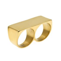 Mens Double Finger Ring Fashion Hip Hop Jewelry High Quality Stainless Steel Gold Rings275C
