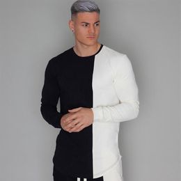 NEW Long sleeve T shirt Men Casual Fashion Patchwork Skinny t-shirt Gyms Fitness Bodybuilding Tee shirt Tops Male Brand Clothing2728