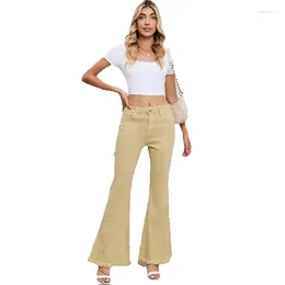 Women's Jeans 2023 Autumn Solid Color Mid Rise For Casual Versatile Slim Ragged Edge Micro Pants Women