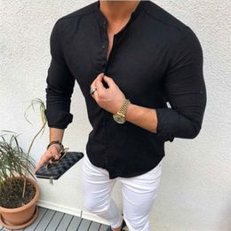 2020 NEW Men Shirt Brand Male High Quality Long Sleeve Shirts Casual Hit Blouse Slim Fit Black Man Dress Shirts X12142257