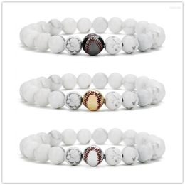 Strand 10pcs Copper Baseball White Howlite Stone Beads Bracelet Buddha Sport Energy Reki Yoga Jewelry241C