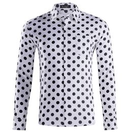 Fashion Polka Dot Shirt Men Slim Fit Long Sleeve Mens Dress Shirts 100% Cotton Casual Button Down Shirt Male Chemise XXL GD37251k