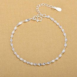 925 Sterling Silver Fashion Simple Elegant ed Chain Bracelets Jewellery For Woman Wave Anklet Gifts 210507240Y