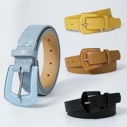Belts Women Imitation Woven Straw Mat Belt Fashion Resin Needle Buckle Waist Strip Simple All-match Jeans Dress PU Leather