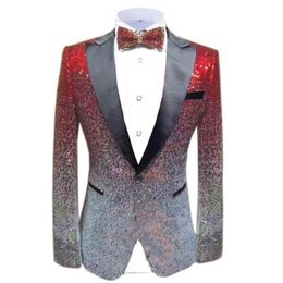 Red Silver Men's suit Fashion Green Jacket Blazer Prom Party Dinner Tuxedo Performance Jacket For Stage Wedding Shiny Costume272l