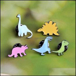 Pins Brooches Jewelry Student Cartoon Dinosaur Series Brooch Drop Oil Cute Animal Schoolbag Cor Badge Alloy Enamel Lapel Pin For D296S