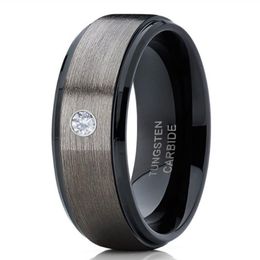 Men's 8mm Silver Brushed Black edge Tungsten Carbide Ring Diamond wedding band Jewellery for Men US Size 6-13216i