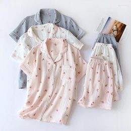 Women's Sleepwear 2023 Summer Ladies Short-sleeved Shorts Pajamas Set Cotton Crepe Cloth Thin Home Service Two-piece Spring Loose