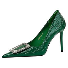 High Heels Patent Leather Shoes Women Pumps Snake Pattern Design Ladies Shoes Rhinestone Female Heels Stilettos