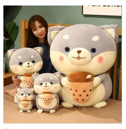 25/35cm Kawaii Shiba Inu Holding Milk Tea Plush Toy Soft Stuffed Cartoon Animal Dog Doll Sleeping Pillow Doll Girls Valentine Gift