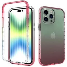 Transparent 360 Full Body Phone Cases for iPhone 15 14 13 12 11 Pro Max Plus Gradient Colour Hard PC Bumper Soft TPU Back Clear Cellphone Case
