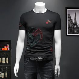 European and American style 2023 summer cotton men's tops personality letter embroidery short-sleeved T-shirt Korean version 277q