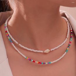 Choker 2pcs/set Bohemian Natural Conch Shell Short Necklaces Women Beach Ocean Sea Colorful Beaded Chain Jewelry