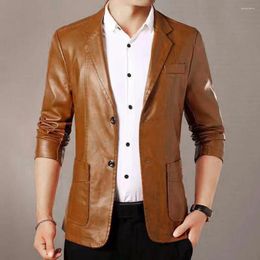 Men's Jackets Men Single-breasted Jacket Faux Leather Stylish Windproof Suit Coat With Plush Collar For Fall