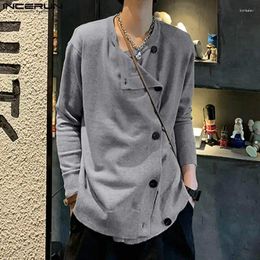 Men's Sweaters 2023 Men Cardigan Solid Color Knitted Loose O-neck Long Sleeve Casual Clothing Streetwear Fashion Male Kimono S-5XL INCERUN