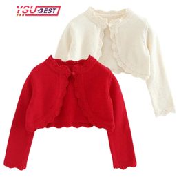 Jackets Toddler Girl Bowknot Bolero Wedding Birthday Party Jacket Knitted Crochet Cardigan Coat Kids Cape Clothing Girls Knit Cardigan 231013