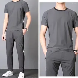 Men's Tracksuits Trend Male Clothes Summer Short Sleeve Casual Patchwork Solid Color T-shirt Elastic Supple Fashion Tracksuit Men Trousers