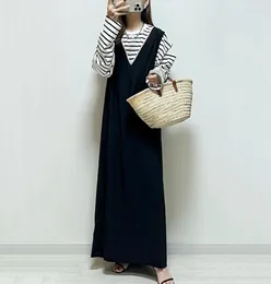 Casual Dresses 2023 Summer Loose Fit Sleeveless V-neck Suspender Autumn Dress Maxi Elegant Long Korean Japan Style Y2k Fashion Young