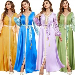 Ethnic Clothing Muslim Dresses For Islam Girls V-neck With Bubble Sleeves And Long Sleeve Arab Women's Dress Abayat Islamic Prom