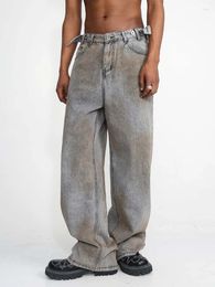 Men's Jeans CHENXIAN2023 Autumn Y2k Casual Loose Wide-leg Smudged Retro Korean Style Floor-length Dark Grey