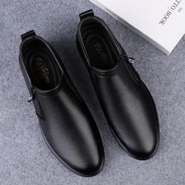 Boots Fashion For Men Side Zipper Ankle Genuine Leather Mens Slip On Low Top Shoes All-match Male Comfortable Motorcycle