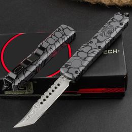 MicRo UT Double Action AUTO Elmax Knives Damascus Blade Black Anodized Alumnium handle EDC Camp Tactical knife TECH UT88