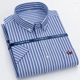 Men's Casual Shirts Summer Cotton Oxford Short Sleeve Shirt Fashion Striped Breathable Soft Business Clothing