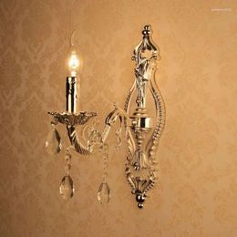 Wall Lamp European Torch Carved Alloy Clear Crystal Corridor Lights Bedroom Bedsides Sconces Candle Style Living Room Light