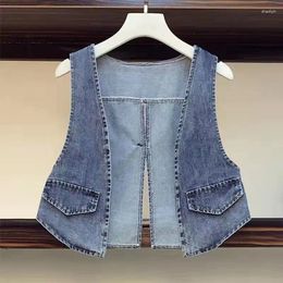 Women's Vests 2023 Fashion Design Denim Vest Coat Spring Autumn Loose Sleeveless Waistcoat Split Fork Jackets Coats Female Tops