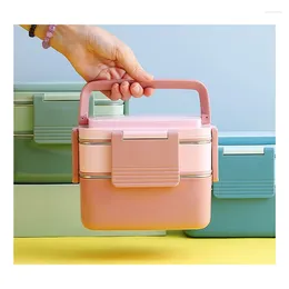 Dinnerware Stainless Steel Lunch Box For Kids Portable Leak-Proof Bento With Tableware Storage Container Green