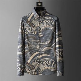 Men's Casual Shirts Business Italy Slim Dress Shirt Social Party Banquet Men Camisas Luxury Print Flower Long Mouwen295b